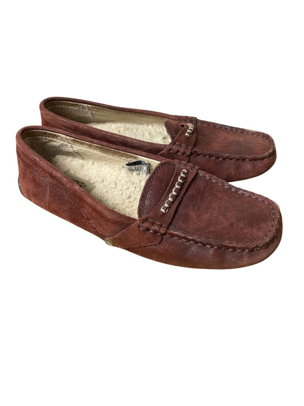 UGG Leather Shearling Lined Moccasins Driving Loafers Flats Sz 7.5 Whipstitch